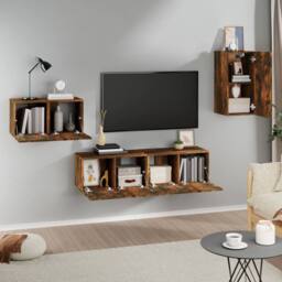 Berkfield Home 4 Piece TV Cabinet Set Smoked Oak Engineered Wood in Brown - thumbnail 3