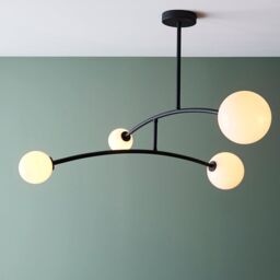 Loops Matt Black Swing Arm Ceiling Light & Opal Glass Shades - 4 Bulb Fitting in Clear - thumbnail 3