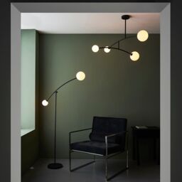 Loops Matt Black Swing Arm Ceiling Light & Opal Glass Shades - 4 Bulb Fitting in Clear - thumbnail 5