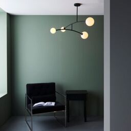 Loops Matt Black Swing Arm Ceiling Light & Opal Glass Shades - 4 Bulb Fitting in Clear - thumbnail 4