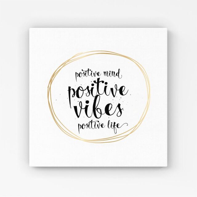 Warren Reed - Designer Positive Mind, Vibes, Life Canvas in Black - Size: w10 inch x h10 inch - image 1