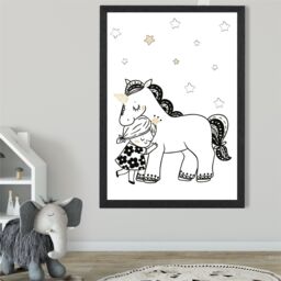 ARTZE Scandi Princess Little Hugging Unicorn Framed Print SIZE: A2 with Black Frame - Size: A4 - thumbnail 2