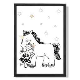 ARTZE Scandi Princess Little Hugging Unicorn Framed Print SIZE: A2 with Black Frame - Size: A4 - thumbnail 1