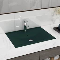 Berkfield Home Luxury Basin with Faucet Hole Matt Dark Green 60x46 cm Ceramic - thumbnail 2