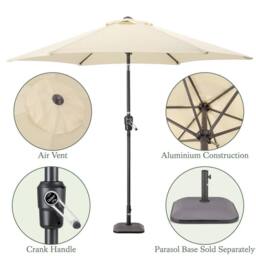 Christow 2.7m Tilting Garden Parasol Outdoor Umbrella Patio Sunshade With Crank in Beige - thumbnail 6