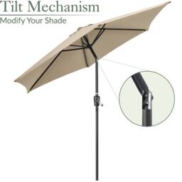 Christow 2.7m Tilting Garden Parasol Outdoor Umbrella Patio Sunshade With Crank in Beige - thumbnail 4