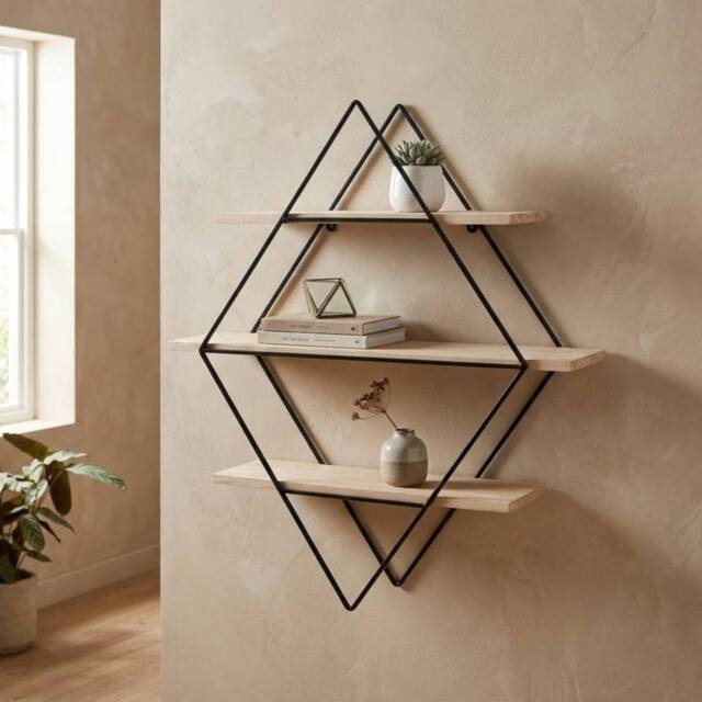 Garden Greatness Brixton 3 Tier Rhombus Wall Shelf in Black - image 1