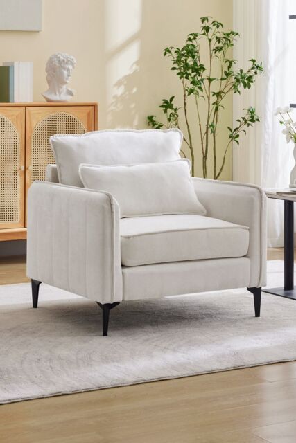 Living and Home Linen Single Sofa Armchair with Pillow in White - image 1