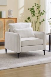 Living and Home Linen Single Sofa Armchair with Pillow in White