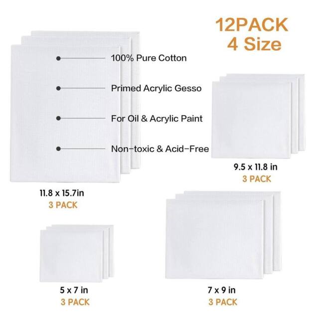 SPETLEK 12 Pack Canvas Set-White Painting for Acrylic, Oil & Watercolor Artist in White - image 1