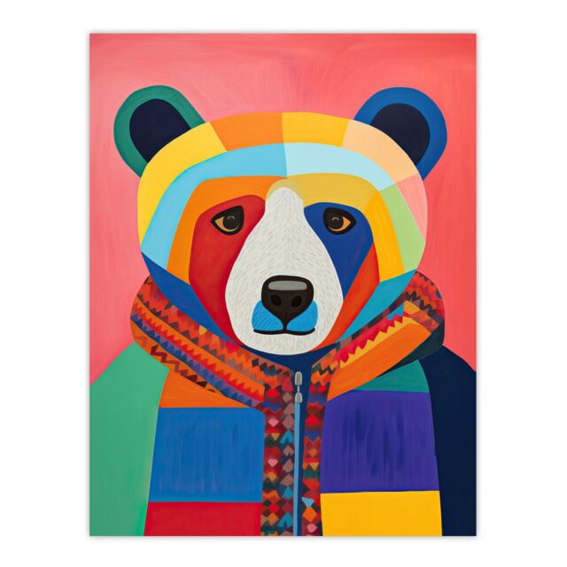 "Wee Blue Coo Wall Art Print Bright Bold Bear Fun Multicoloured Living Room - Size: W24"" x H32""" - image 1