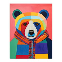 "Wee Blue Coo Wall Art Print Bright Bold Bear Fun Multicoloured Living Room - Size: W24"" x H32""" - thumbnail 1