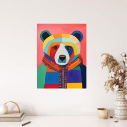 "Wee Blue Coo Wall Art Print Bright Bold Bear Fun Multicoloured Living Room - Size: W24"" x H32""" - thumbnail 4