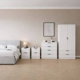 Home Discount Vida Designs Trega 4Pc Bedroom Set(2Dr Bedsidex2, 4Dr Chest, Wardrobe) in White