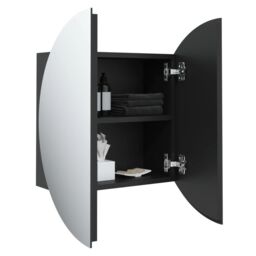 Berkfield Home Bathroom Cabinet with Round Mirror&LED Black 47x47x17.5 cm - thumbnail 5