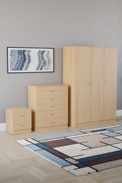 Home Discount Riano 3Pc Bedroom Set - 2 Drawer Bedside, 5 Drawer Chest & Wardrobe in Brown - image 1