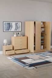 Home Discount Riano 3Pc Bedroom Set - 2 Drawer Bedside, 5 Drawer Chest & Wardrobe in Brown - thumbnail 2