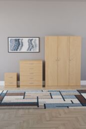 Home Discount Riano 3Pc Bedroom Set - 2 Drawer Bedside, 5 Drawer Chest & Wardrobe in Brown - thumbnail 4