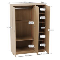 Home Discount Riano 3Pc Bedroom Set - 2 Drawer Bedside, 5 Drawer Chest & Wardrobe in Brown - thumbnail 7
