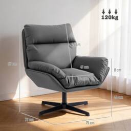 HOMCOM Accent Chair with 360° Swivel in Dark Grey - Size: Armchair - thumbnail 3