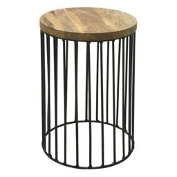 Jaipur Furniture Ltd Ravi Iron Base Solid Wood Top Side Table - Small - Mango Wood/Iron - L30 x W30 x H45 cm - Light Finish in Brown - thumbnail 2