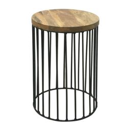 Jaipur Furniture Ltd Ravi Iron Base Solid Wood Top Side Table - Small - Mango Wood/Iron - L30 x W30 x H45 cm - Light Finish in Brown
