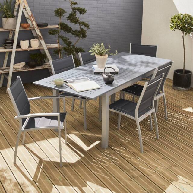 sweeek 6-seater Extendable Aluminium Garden Table With Chairs in Grey - image 1