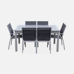 sweeek 6-seater Extendable Aluminium Garden Table With Chairs in Grey - thumbnail 3