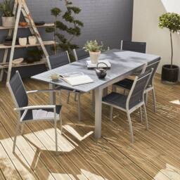 sweeek 6-seater Extendable Aluminium Garden Table With Chairs in Grey - thumbnail 1