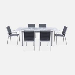 sweeek 6-seater Extendable Aluminium Garden Table With Chairs in Grey - thumbnail 2