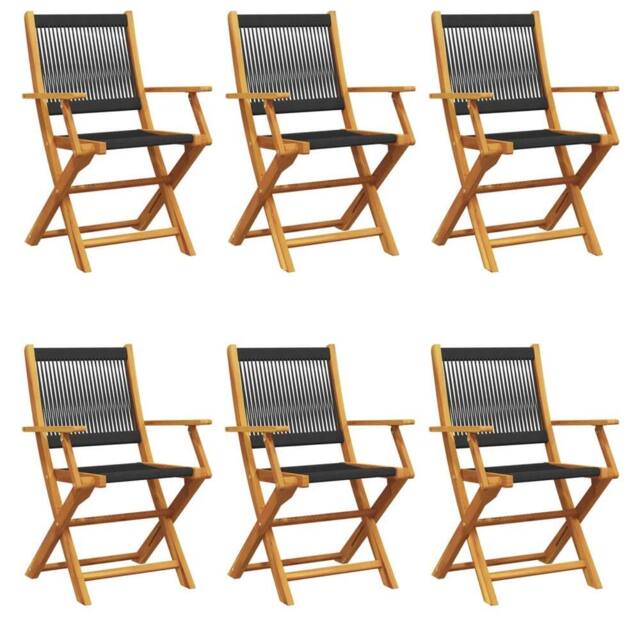 Berkfield Home Folding Garden Chairs 6 pcs Black Solid Wood Acacia in Natural - image 1