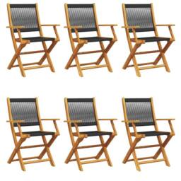 Berkfield Home Folding Garden Chairs 6 pcs Black Solid Wood Acacia in Natural - thumbnail 1