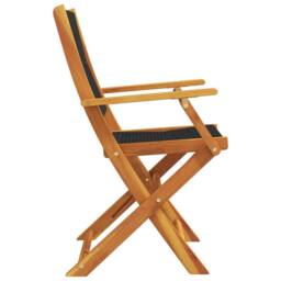 Berkfield Home Folding Garden Chairs 6 pcs Black Solid Wood Acacia in Natural - thumbnail 5