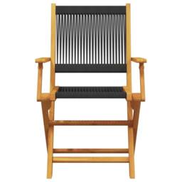 Berkfield Home Folding Garden Chairs 6 pcs Black Solid Wood Acacia in Natural - thumbnail 4