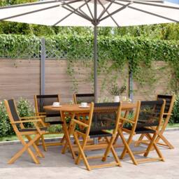 Berkfield Home Folding Garden Chairs 6 pcs Black Solid Wood Acacia in Natural - thumbnail 2