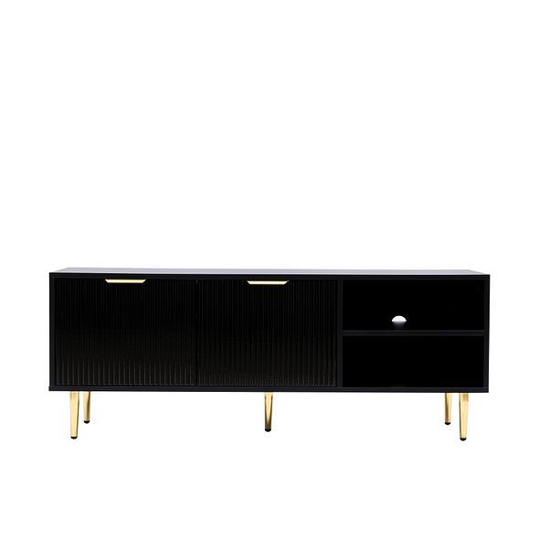 Moderna TV Stand Cabinet Fluted Black Gloss 130cm - image 1