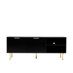 Moderna TV Stand Cabinet Fluted Black Gloss 130cm