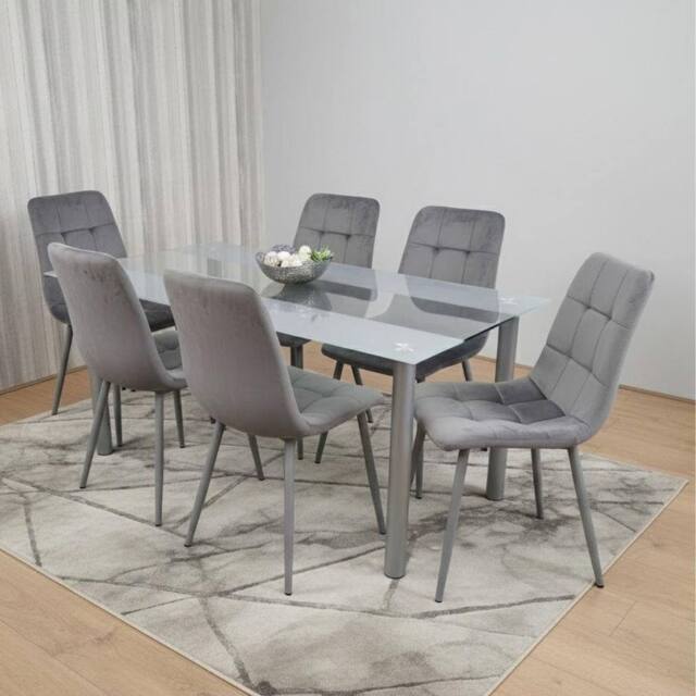 KOSY KOALA Dining Table & 6 Chairs Modern Grey Table With 6 Chairs - image 1