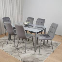 KOSY KOALA Dining Table & 6 Chairs Modern Grey Table With 6 Chairs