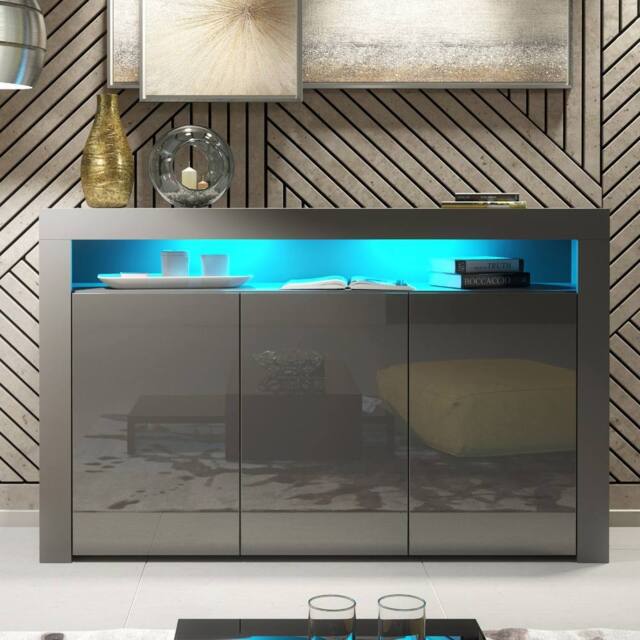 Creative Furniture Aether Sideboard 155cm - Dark Grey with Gloss Doors & LED Lights - image 1