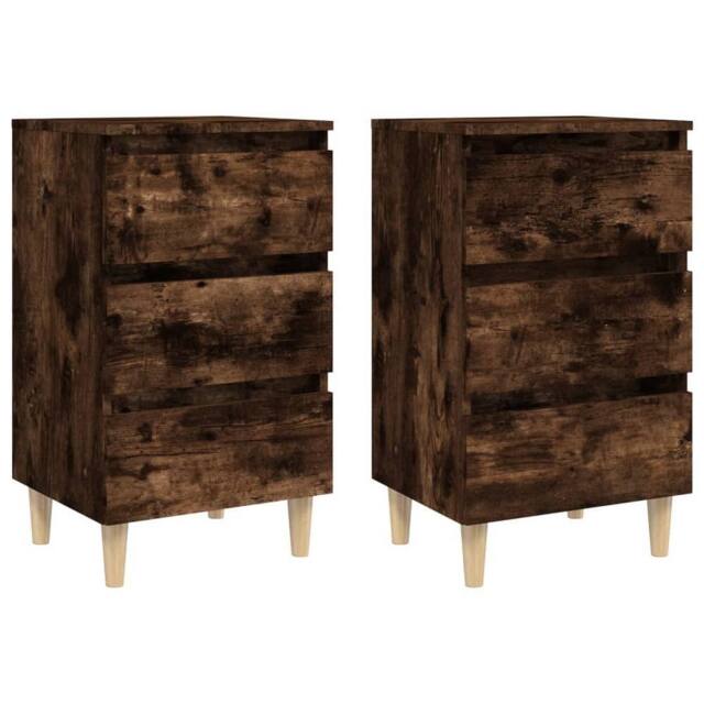 Berkfield Home Bed Cabinets with Solid Wood Legs 2 pcs Smoked Oak 40x35x69 cm in Brown - Size: 40 x 35 x 69 cm - image 1