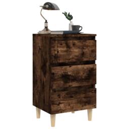Berkfield Home Bed Cabinets with Solid Wood Legs 2 pcs Smoked Oak 40x35x69 cm in Brown - Size: 40 x 35 x 69 cm - thumbnail 4