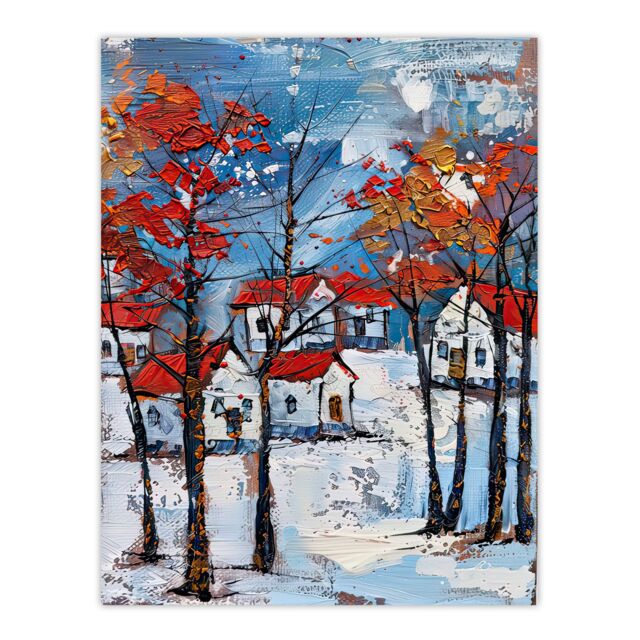 "Artery8 Norway Winter Forest Traditional Red Roof Houses Wall Art Print - Size: W12"" x H16""" - image 1
