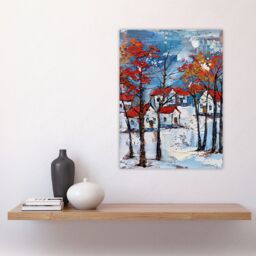 "Artery8 Norway Winter Forest Traditional Red Roof Houses Wall Art Print - Size: W12"" x H16""" - thumbnail 4
