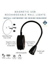 CGC Lighting 'Matilda' Black Adjustable Flexible Neck LED Rechargeable Magnetic USB Reading Bedside Wall Light - thumbnail 2
