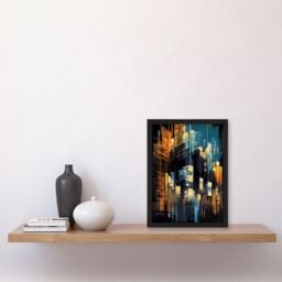 Artery8 Downtown Motown Skyscraper Architectural Blue Orange Painting Modern New York Artwork Framed Wall Art Print A4 in Black - thumbnail 4