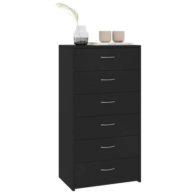 Berkfield Home Sideboard with 6 Drawers Black 50x34x96 cm Engineered Wood - Size: 50 x 34 x 96 cm - image 1