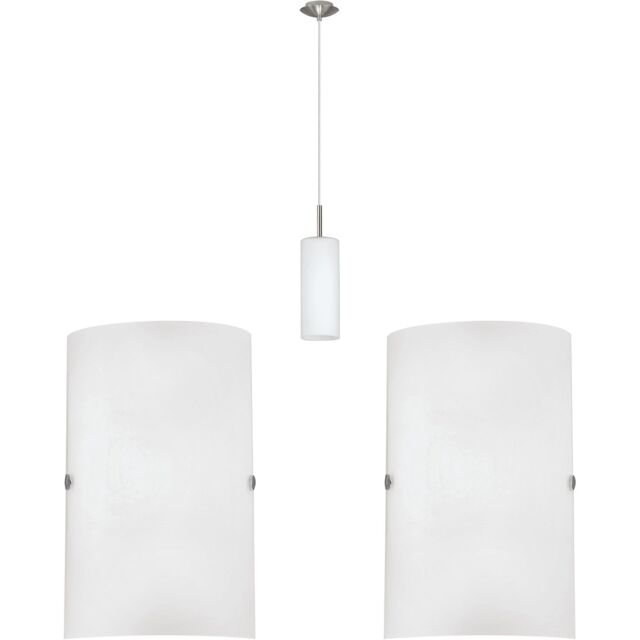 Loops Ceiling Pendant Light & 2x Matching Wall Lights Satin Nickel Glass Hanging Lamp in Metallics - image 1