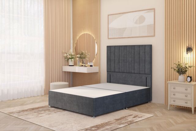 "Somnior Alexas Divan Bed Base with 54"" Floor Standing Headboard Plush Velvet in Charcoal - Size: Small Single" - image 1