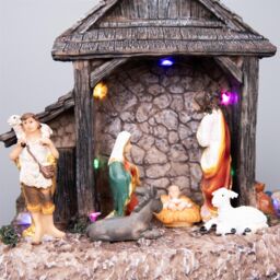 Shatchi LED Light Up Christmas Nativity Scene Set Jesus Christ Birth Crib Battery Operated Xmas House Home Window Table Decoration 22cm in Grey - thumbnail 3